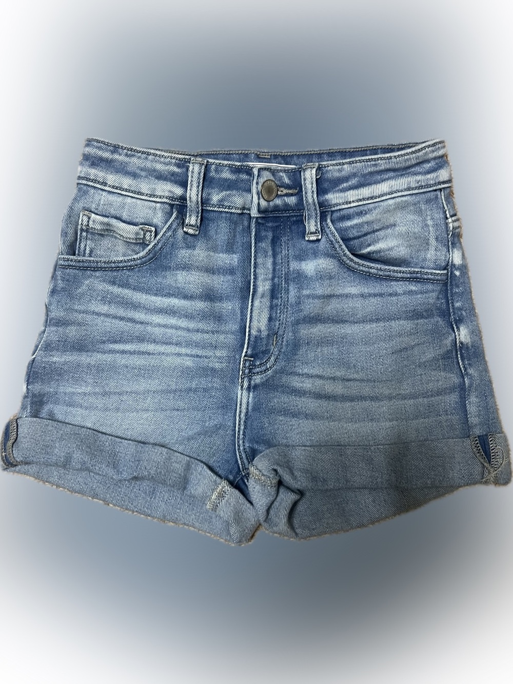KanCan Light Blue Denim Shorts with Rolled Waistband